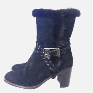 KINGFREED Leather Above Ankle Black Suede boot Fur trimmed EUC  sz 36 ( 6.-6.5)